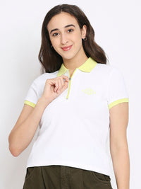 Being Human Women White & Yellow Solid Polo Collar  T-shirt