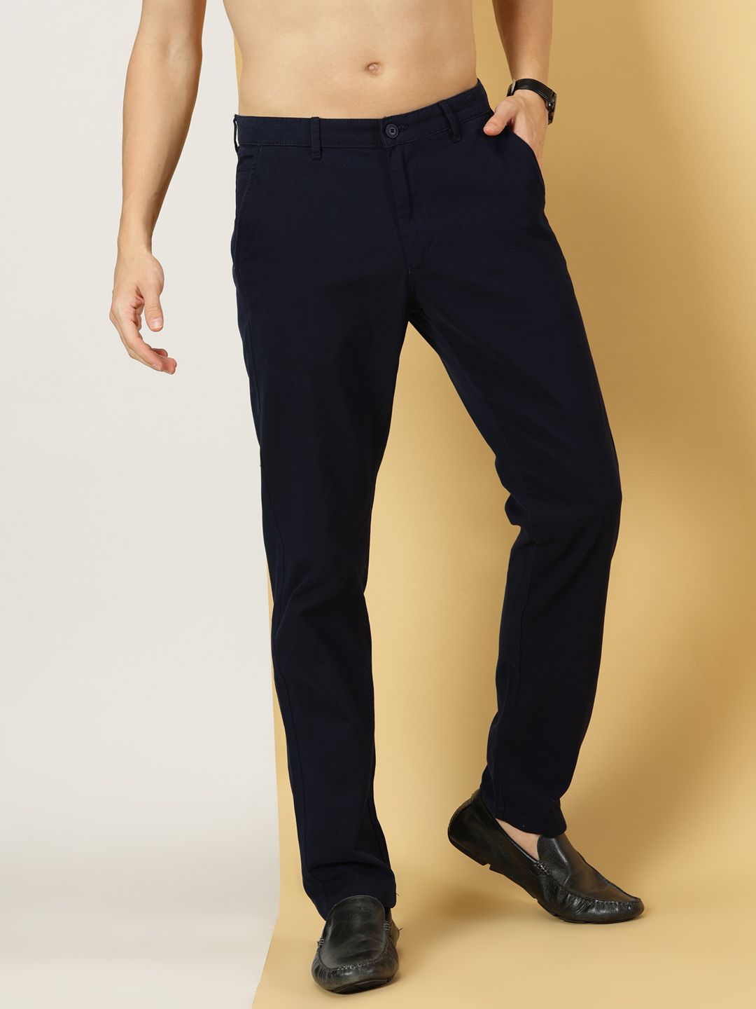 Thomas Scott Men Smart Slim Fit Pure Cotton Mid-Rise Chinos Trousers