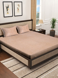 KLOTTHE Beige 300TC Woolen Fitted Double King Bedsheet & Pillow Covers