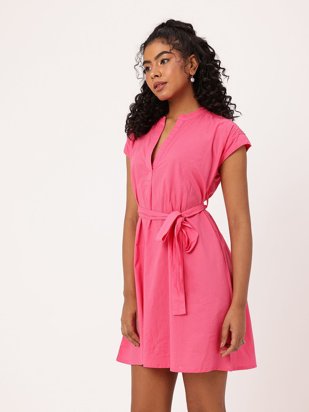 DressBerry Elegant Charm Smocked Waist Tie Up A-Line Mini Dress