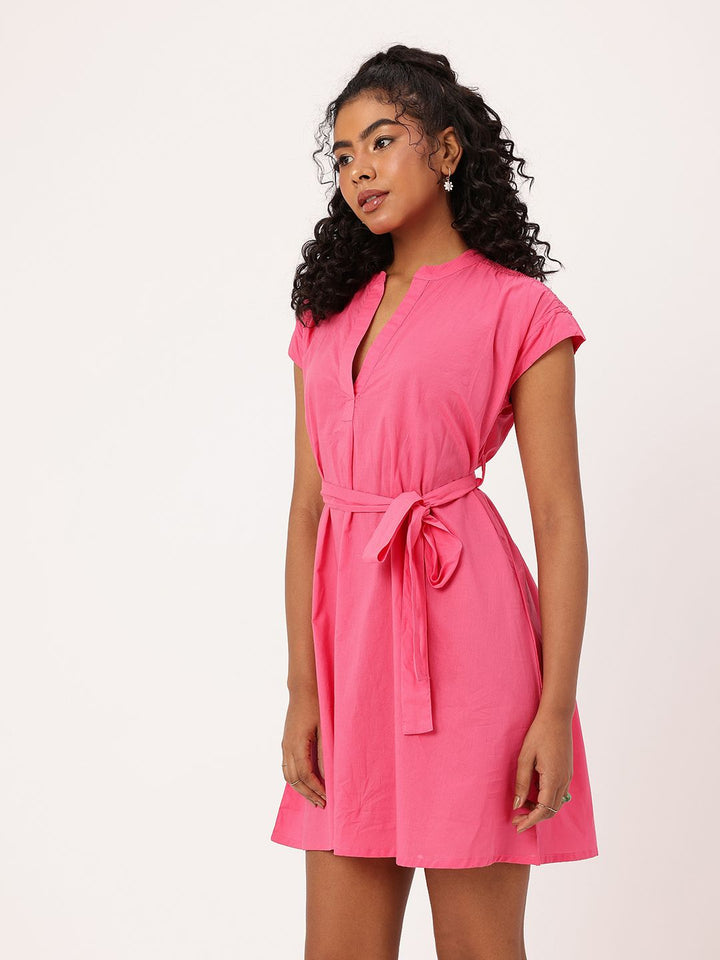 DressBerry Elegant Charm Smocked Waist Tie Up A-Line Mini Dress