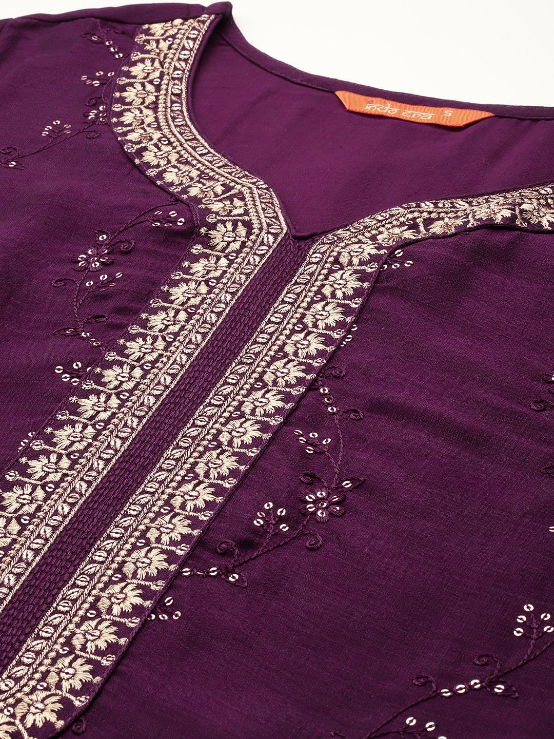 Indo Era Floral Embroidered Sequinned Kurta With Trousers & Dupatta