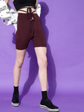 STREET 9 Women Burgundy Slim Fit High-Rise Cycling Shorts