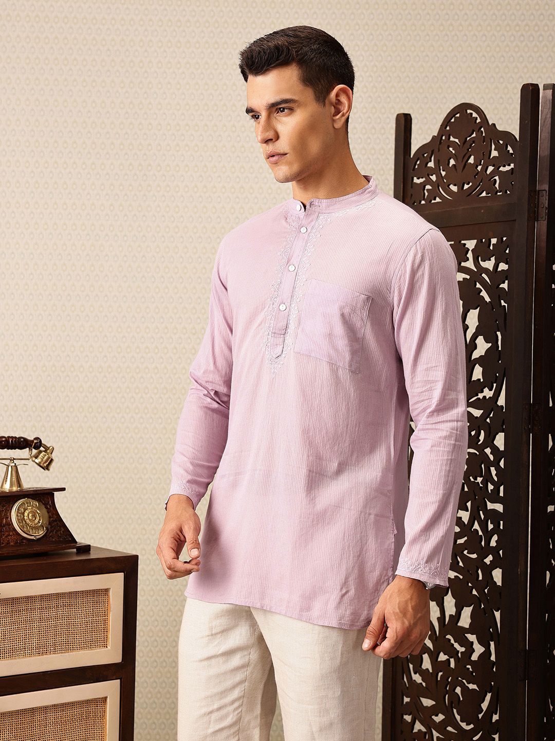 House of Pataudi Yoke Chikankari hand embroidered jashn Pure Cotton short kurta