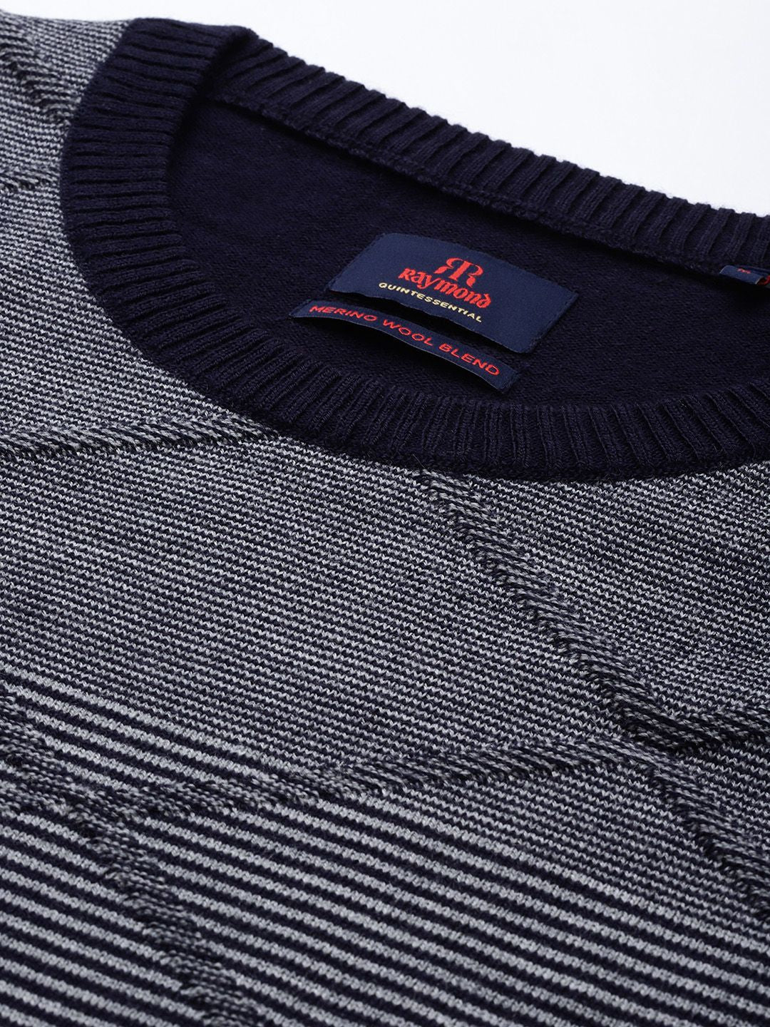 Raymond Men Navy Blue & Grey Striped Sweater