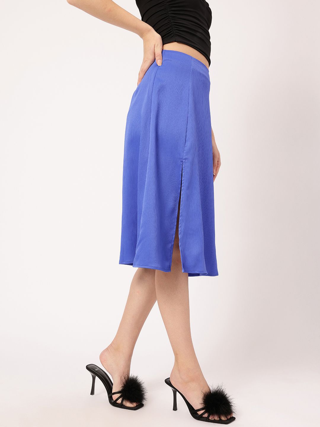 DressBerry Women Slit Edge Crinkle Flair A-line Skirt