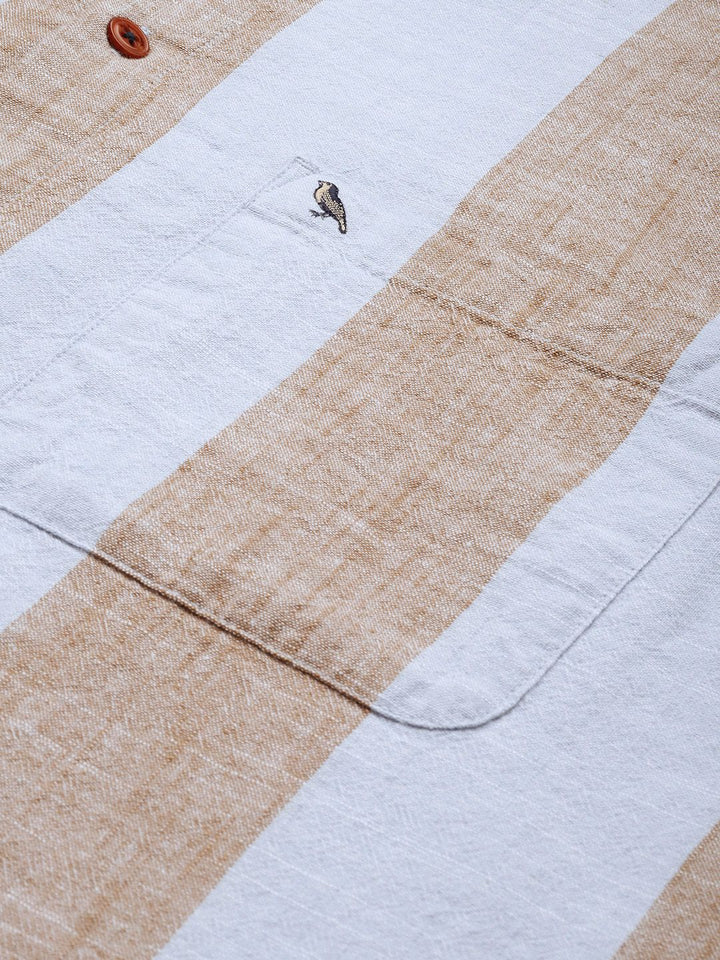 Mr Bowerbird Liberal Fit Self Striped Cotton Linen Casual Shirt