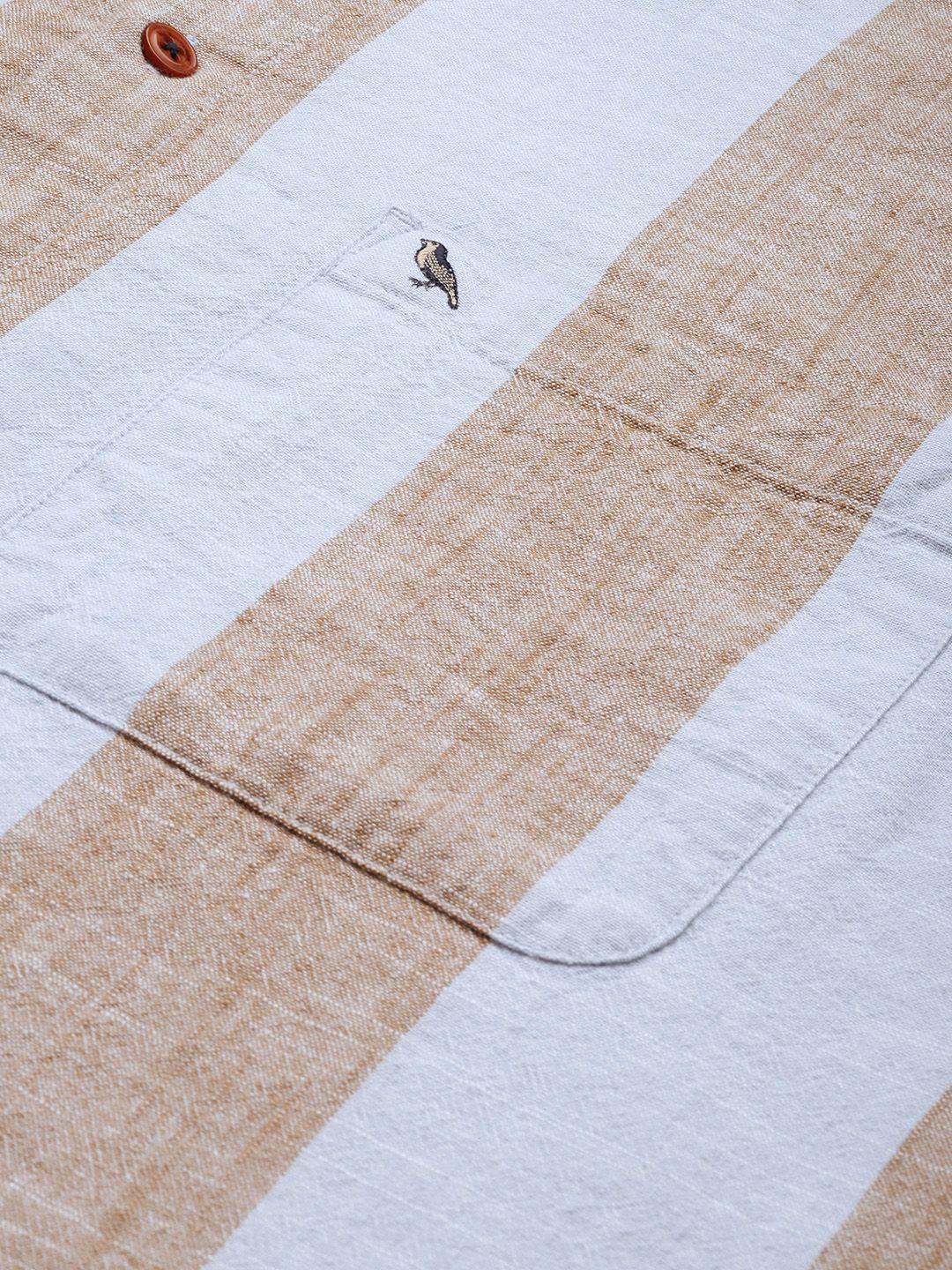Mr Bowerbird Liberal Fit Self Striped Cotton Linen Casual Shirt