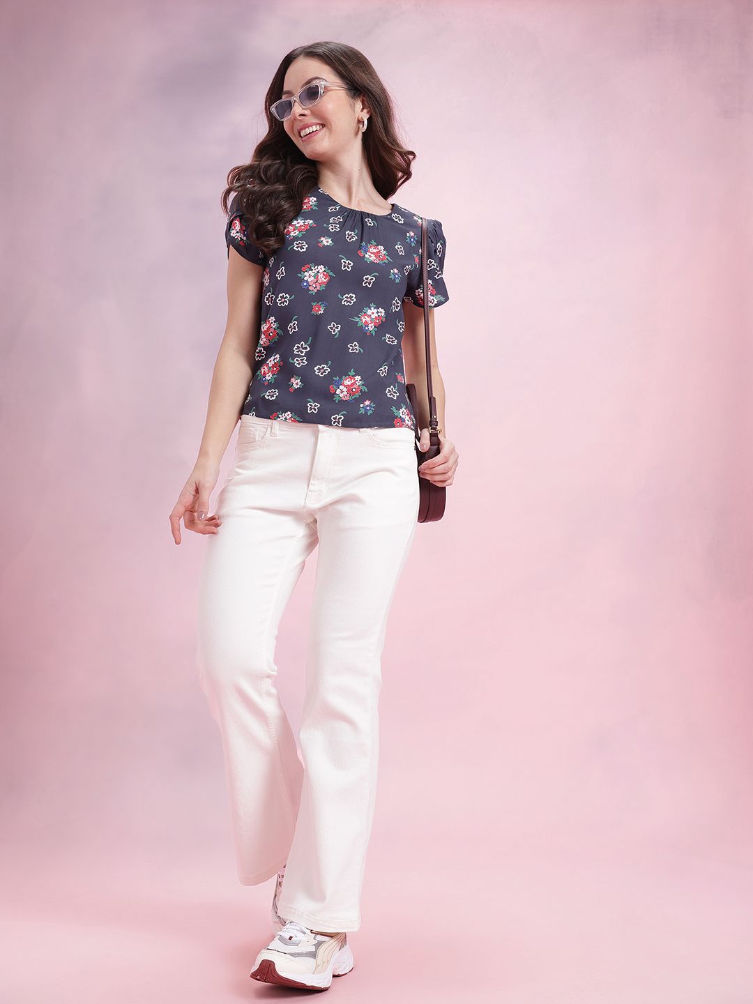 DressBerry Floral Printed Petal Sleeve Top