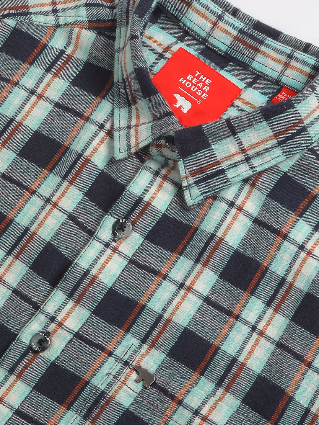 THE BEAR HOUSE Tartan Checked Cotton Slim Fit Opaque Casual Shirt