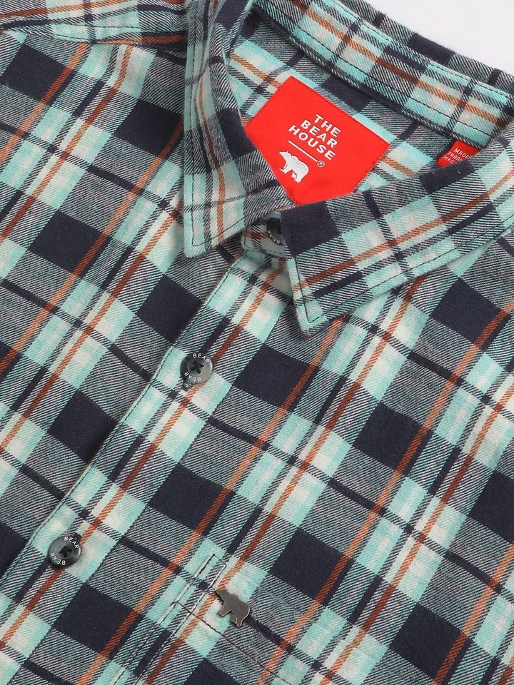 THE BEAR HOUSE Tartan Checked Cotton Slim Fit Opaque Casual Shirt