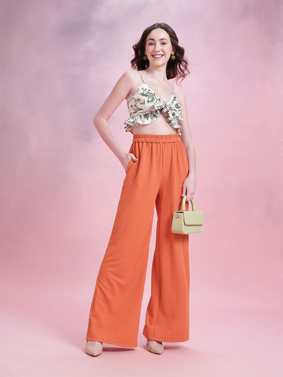 DressBerry Women Textured Wide Leg Trousers