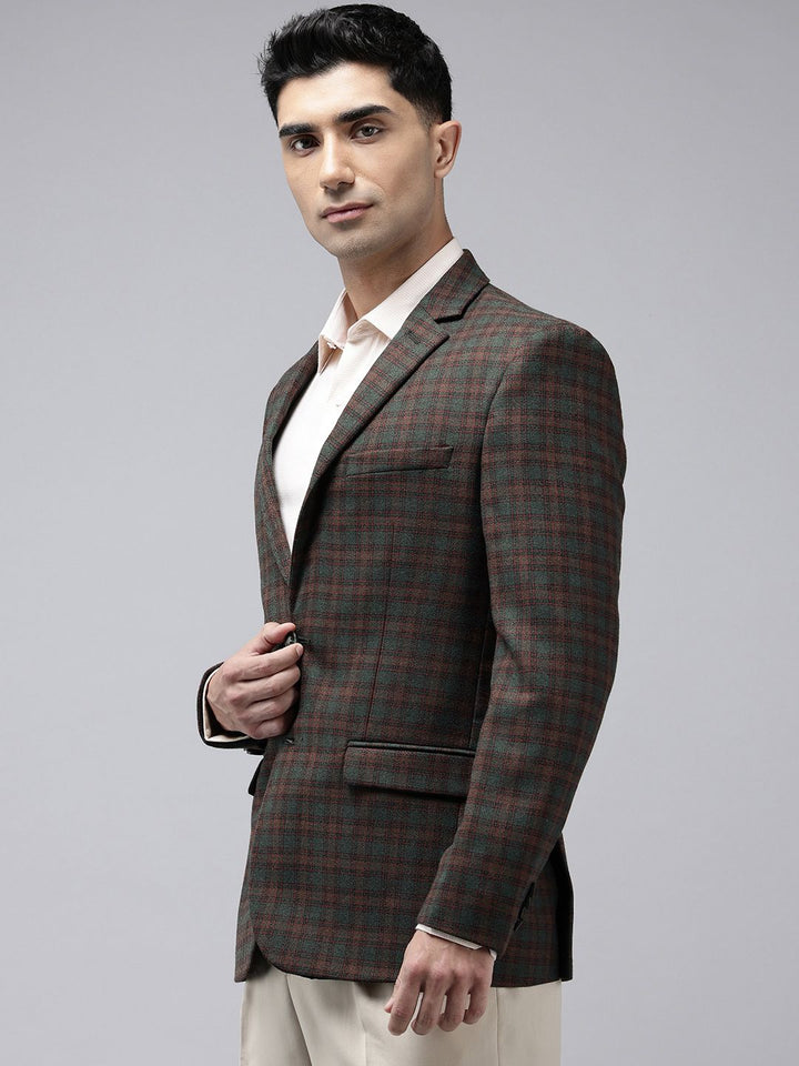 Park Avenue Checked Notched Lapel Collar Slim Fit Formal Blazer