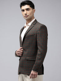 Park Avenue Checked Notched Lapel Collar Slim Fit Formal Blazer