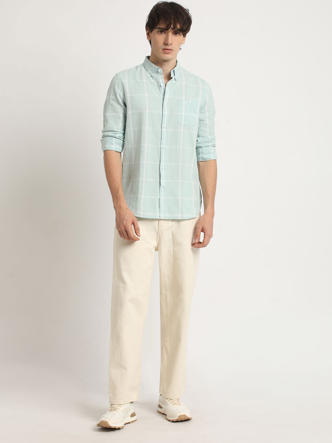 THE BEAR HOUSE Slim Fit Windowpane Checked Casual Shirt