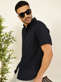 Thomas Scott Men Premium Spread Collar Textured Casual Shirt