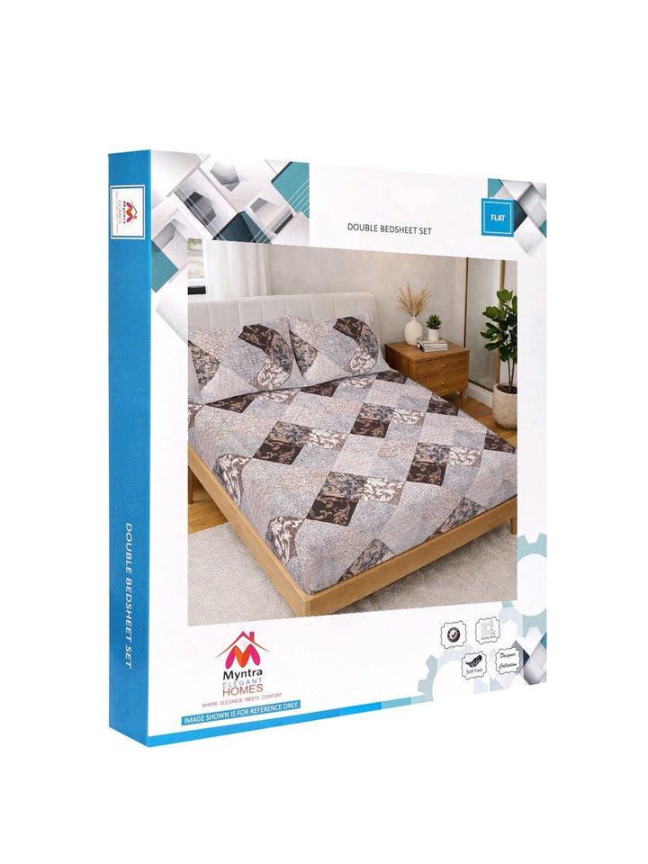 Myntra Elegant Homes Brown Geometric 300 TC King Double Bedsheet with 2 Pillow Covers