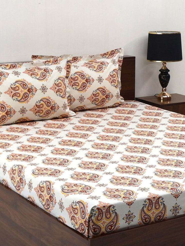 BOMBAY DYEING Cardinal Brown Ethnic 120 TC Cotton Queen Bedsheet Set-2.24 m X 2.54 m