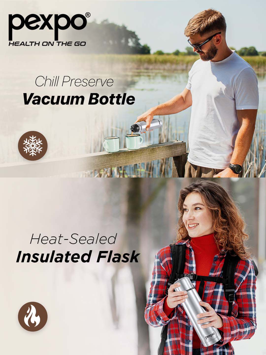 Pexpo Flamingo Silver-Toned ISI Certified Thermosteel Hot Flask Water Bottle 1000ml