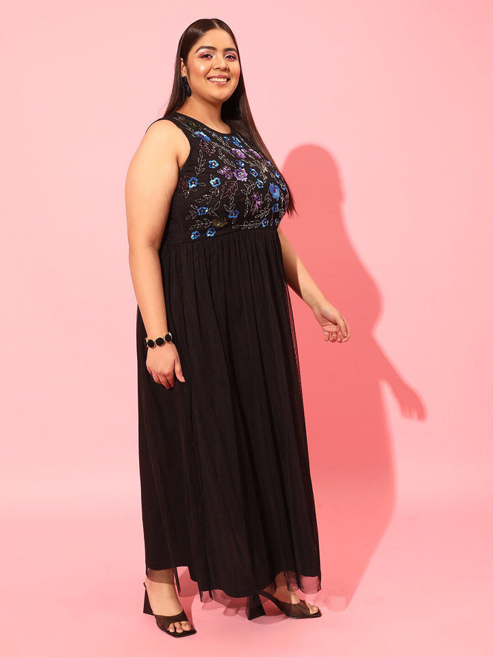 CURVY STREET Black Net A-Line Dress
