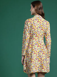 DressBerry Floral Print Tie-Up Neck Cut-Out Fit & Flare Mini Dress