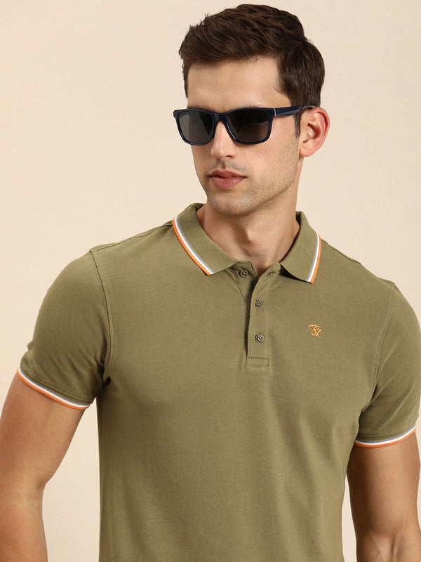 Being Human Pure Cotton Solid Polo Collar Casual T-shirt