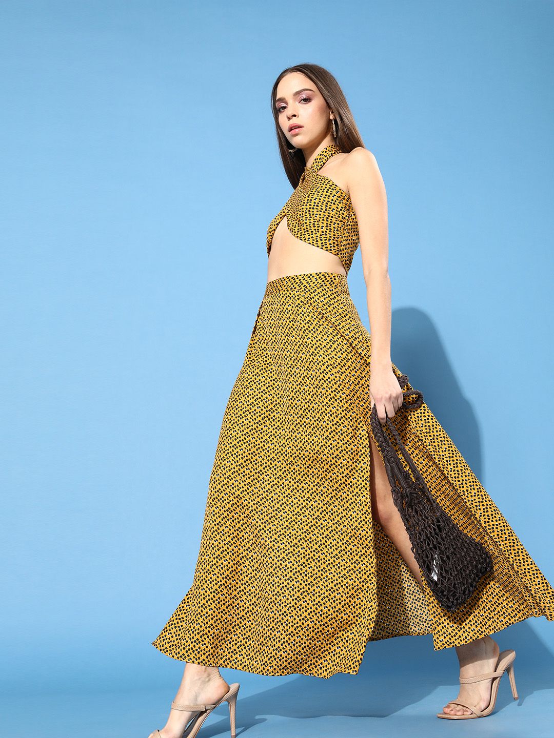 Berrylush Women Bright Yellow Animal Printed Dress