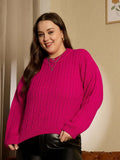 Berrylush Curve Women Plus Size Cable Knit Pullover