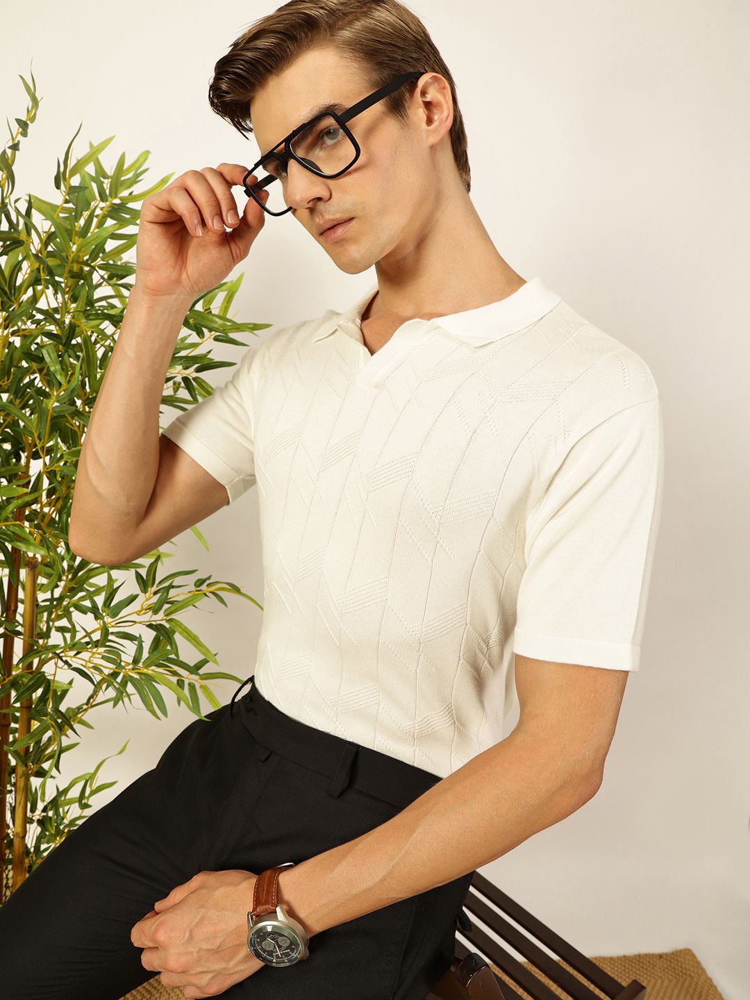 Thomas Scott Men Self Design Regular Fit Knitted Polo T-shirt