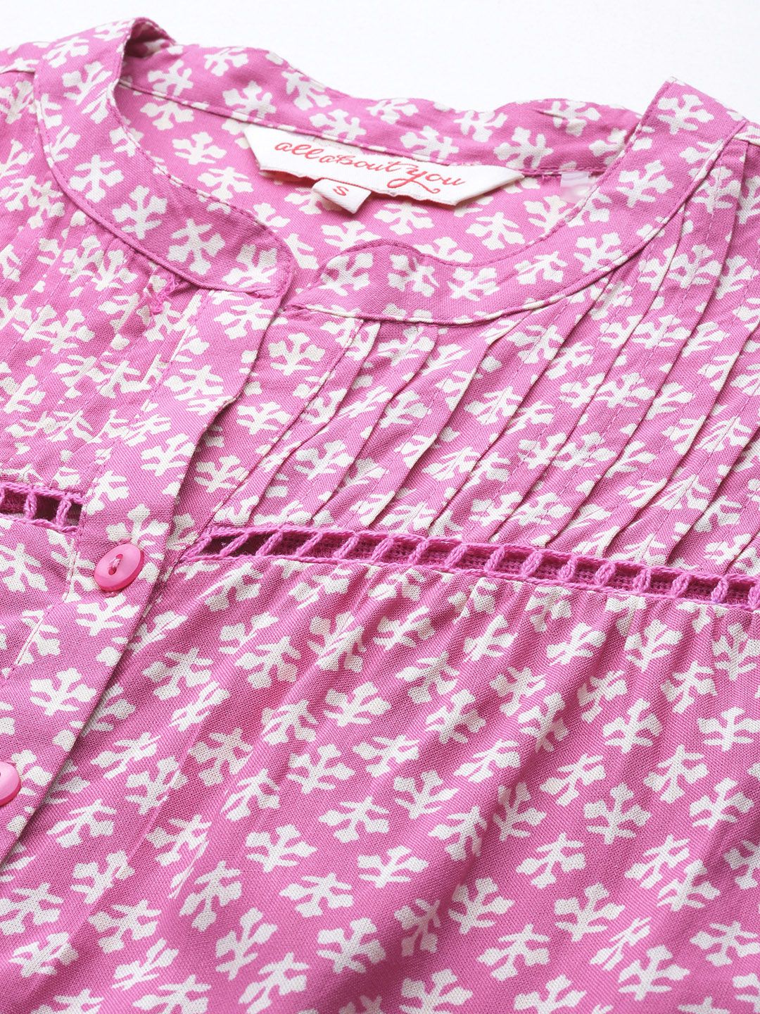 all about you Ethnic Printed Puff Sleeves Pleated Detail Top