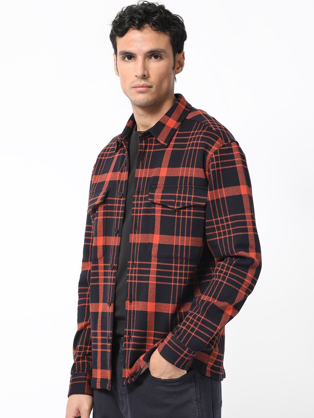 RARE RABBIT Men Vega Checked Cotton Tailored Shacket