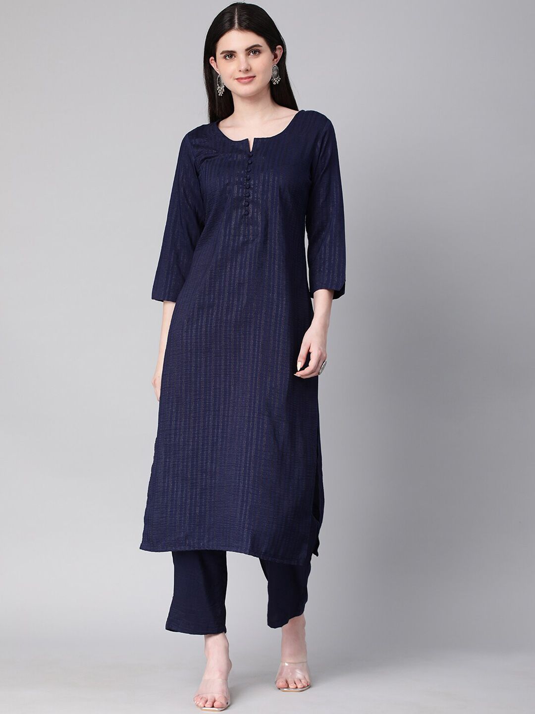 KALINI Striped Round Neck Kurta with Trousers