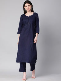 KALINI Striped Round Neck Kurta with Trousers