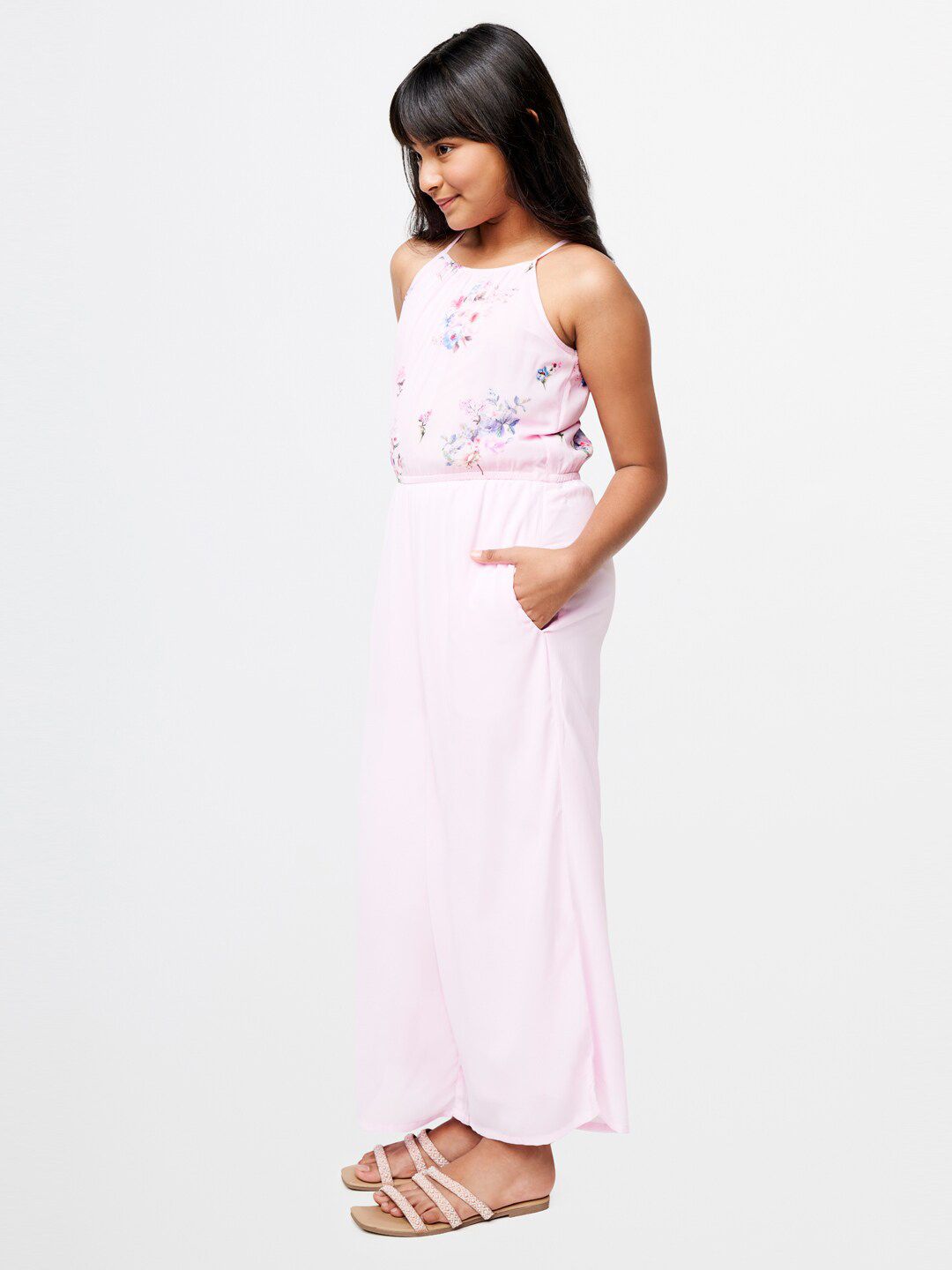 AND Girls Halter Neck Floral Printed Basic Jumpsuit
