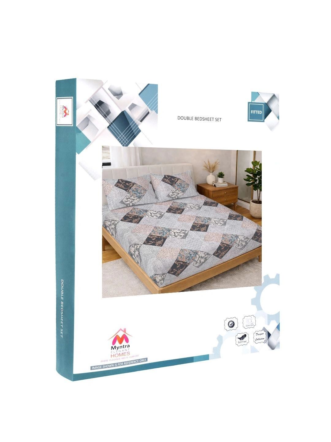 Myntra Elegant Homes Multicoloured Geometric 144 TC King Bedsheet with 2 Pillow Covers