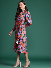 DressBerry Floral Print Midi Wrap Dress