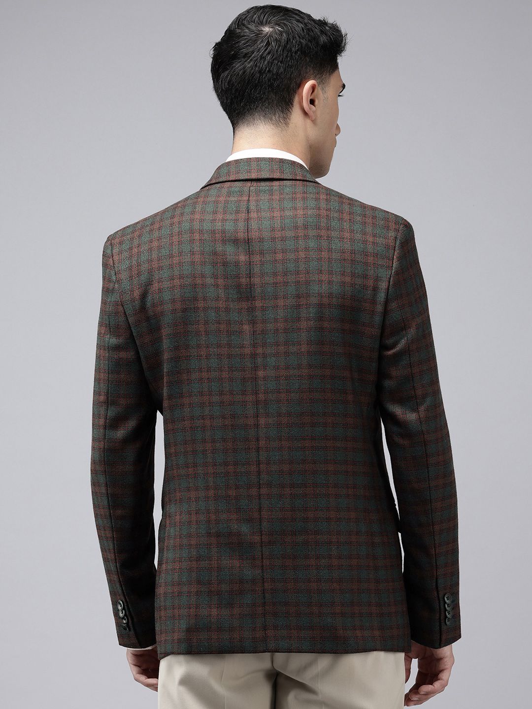 Park Avenue Checked Notched Lapel Collar Slim Fit Formal Blazer