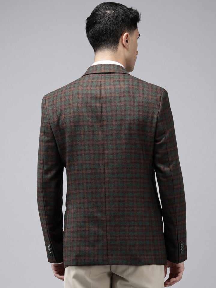Park Avenue Checked Notched Lapel Collar Slim Fit Formal Blazer