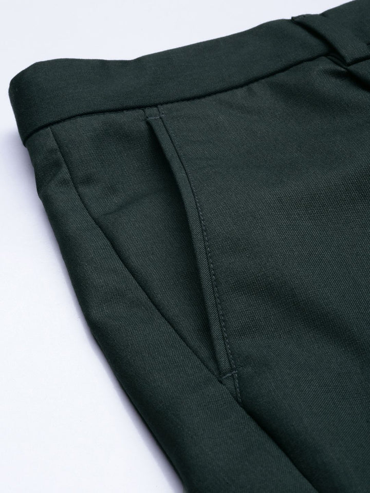 Mr Bowerbird Men Green Tailored Fit Pleated Trousers