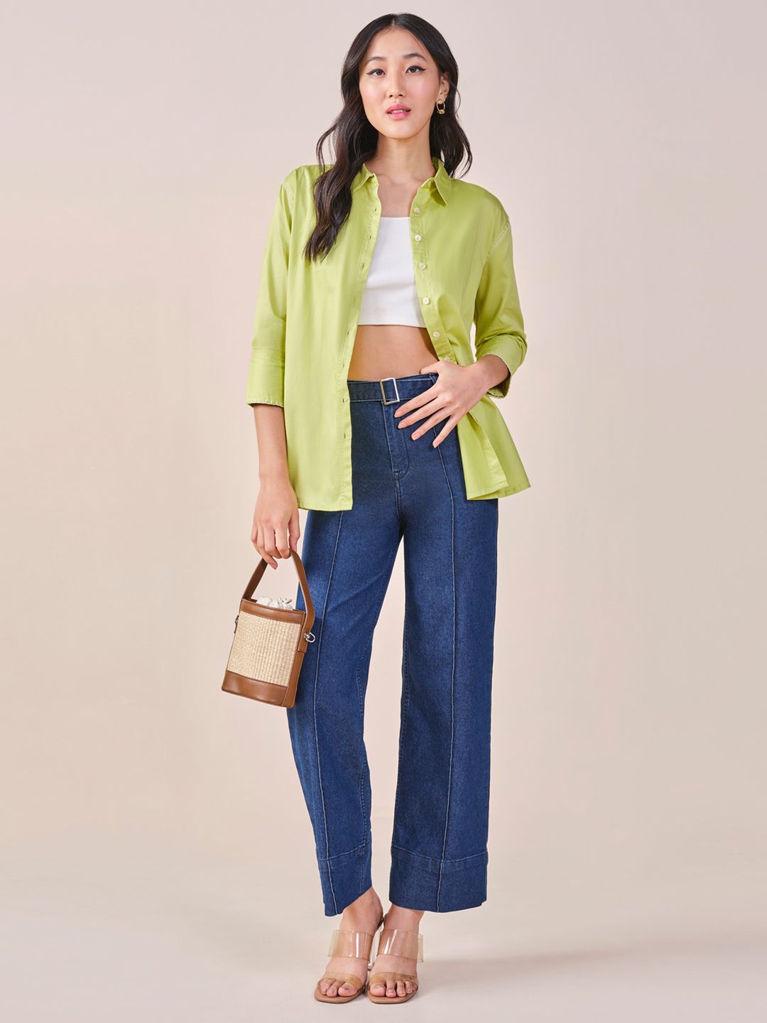 AND pure cotton shirt collar cuffed sleeves shirt Style Top