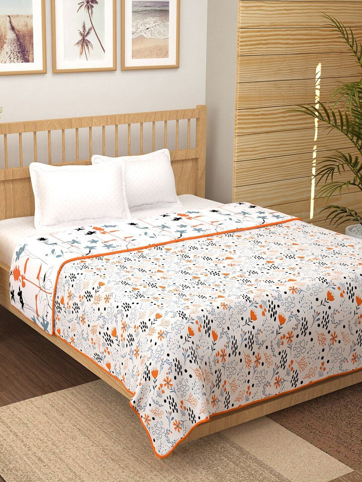 Story@home White & Grey Floral AC Room 150 GSM Double Bed Dohar
