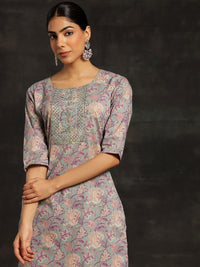 Libas Floral Printed Regular Sequinned Pure Cotton Kurta with Trousers & Dupatta