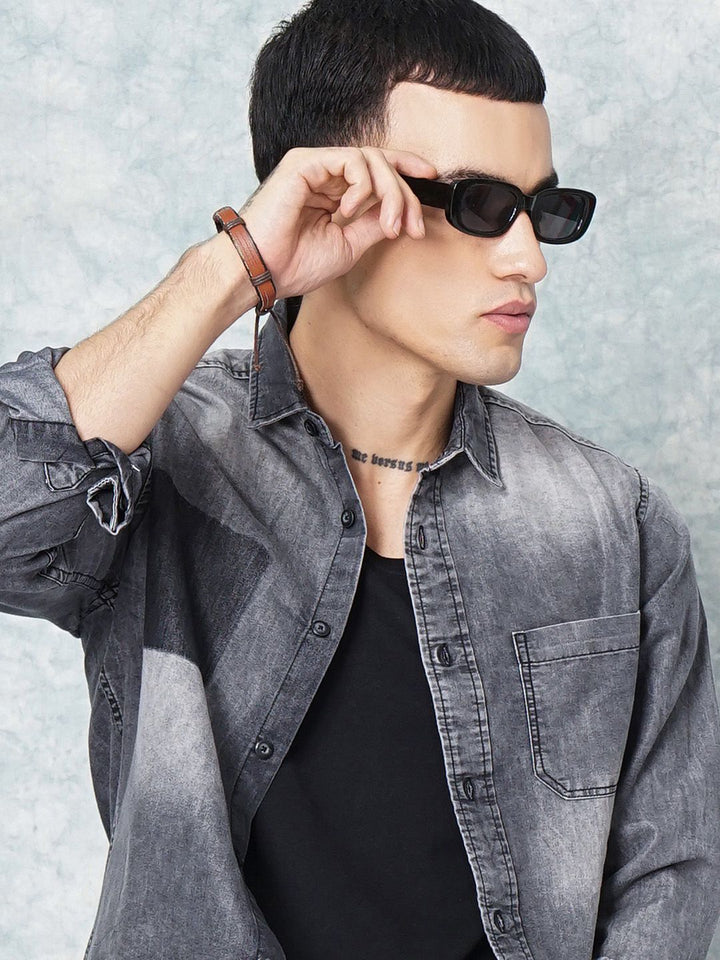 The Indian Garage Co Men Charcoal Black Faded Casual Shirt