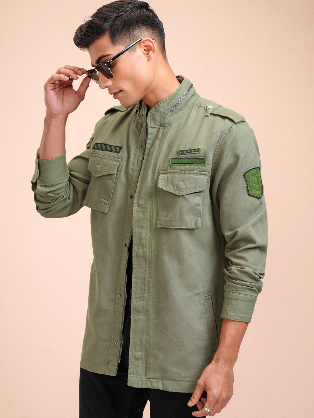 LOCOMOTIVE Men Olive Green Solid Tailored Jacket