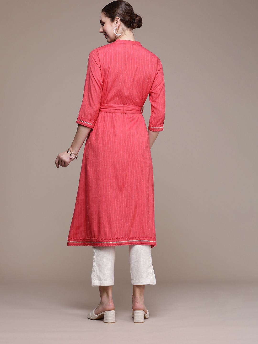 Anouk Women Woven Design Dobby A-Line Kurta