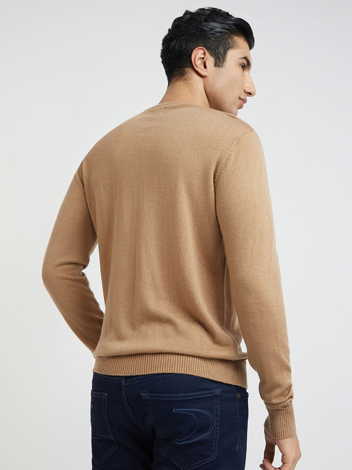 Raymond Men Beige Self Design Pullover