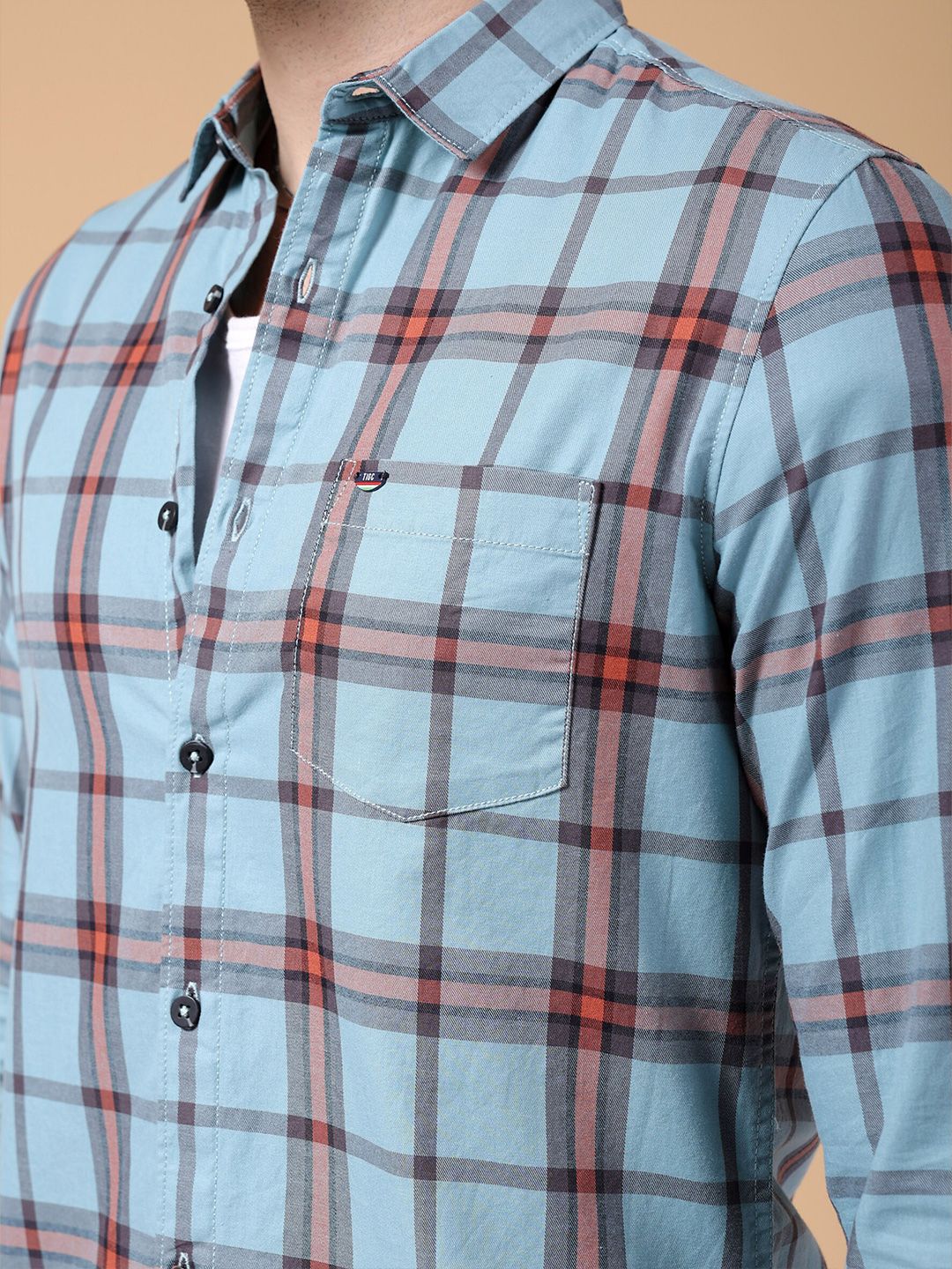 The Indian Garage Co Slim Fit Tartan Checked Pure Cotton Casual Shirt