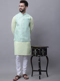 SOJANYA Kurta Kapas Tulen Sulam Bunga Lelaki Dengan Piyama & Jaket Nehru