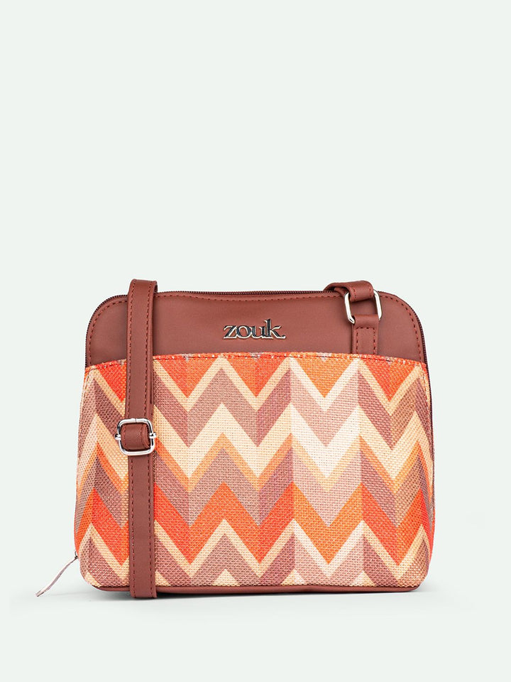 ZOUK Geometric Printed Structured Sling Bag