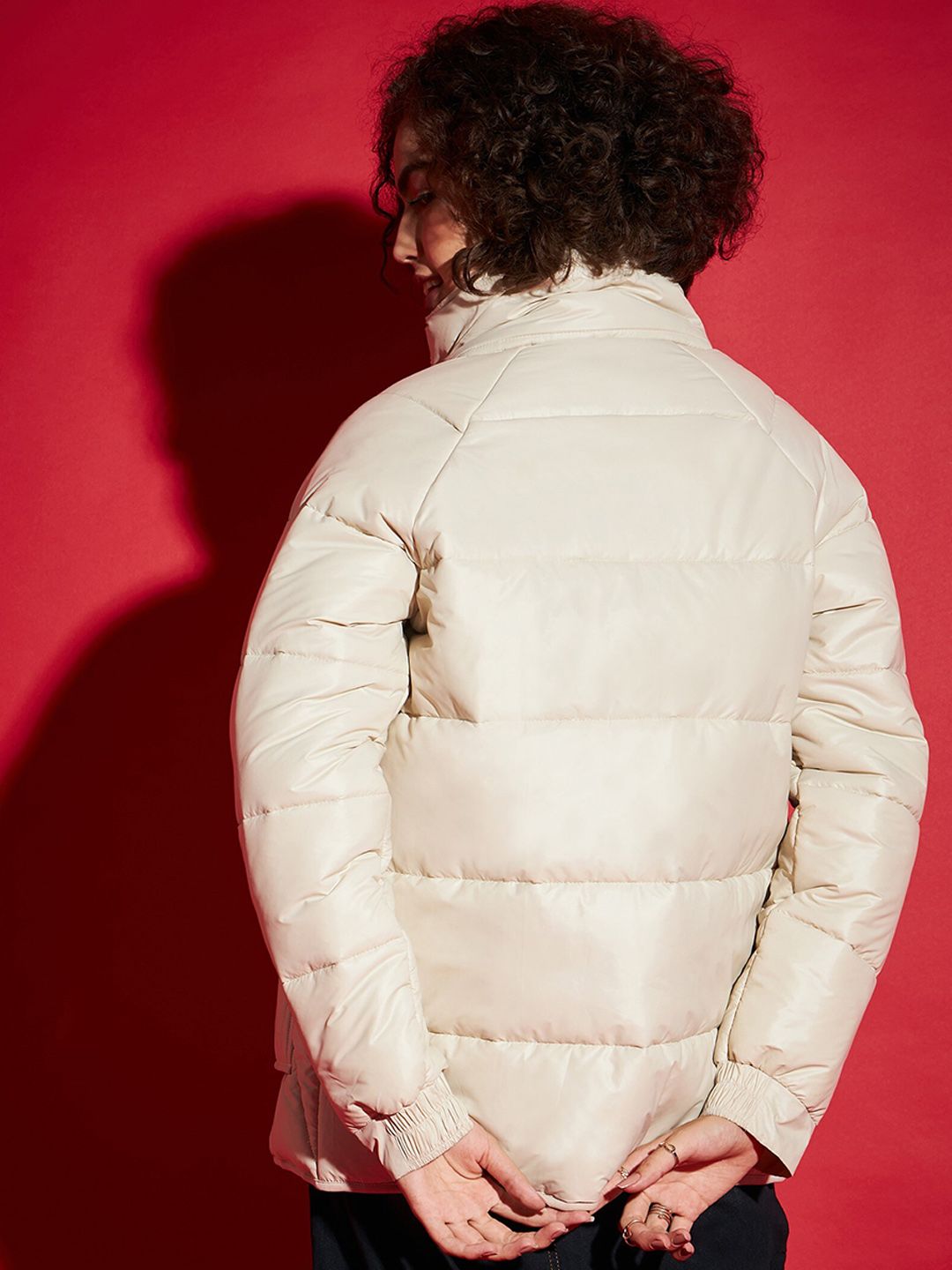 SASSAFRAS Beige Mock Collar Long Sleeves Quilted Jacket